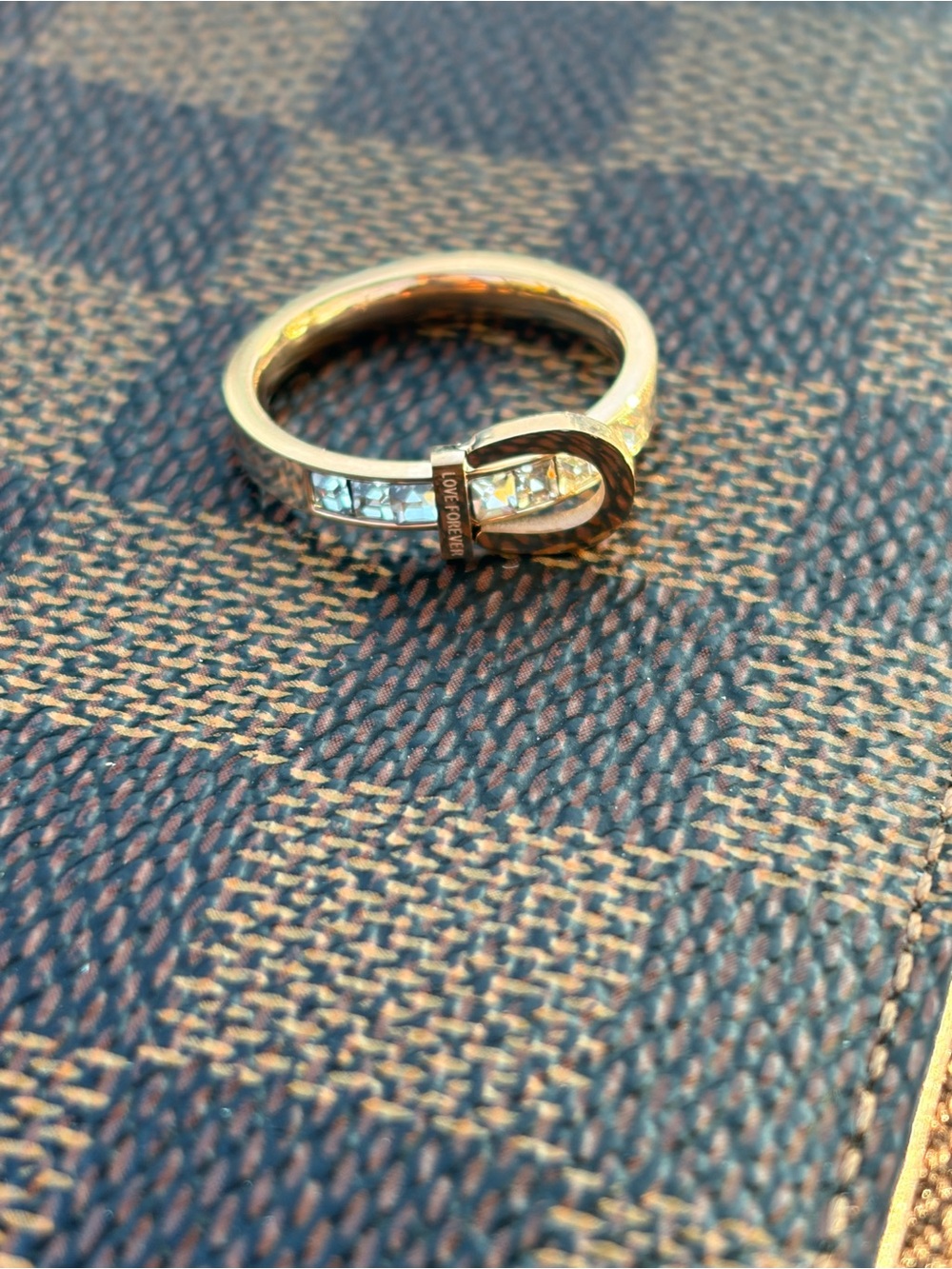 Gold Tone Crystal Buckle Ring - Clear Crystals